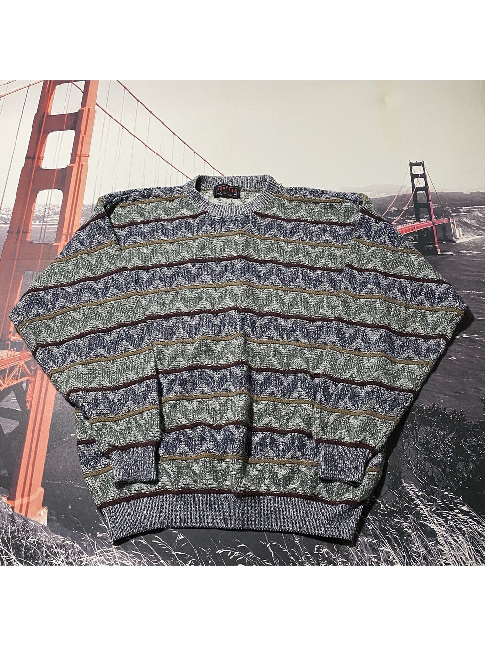 VTG 90s Y2K Jantzen Sweater Mens XL Textured Geometric Knit Crewneck USA Made